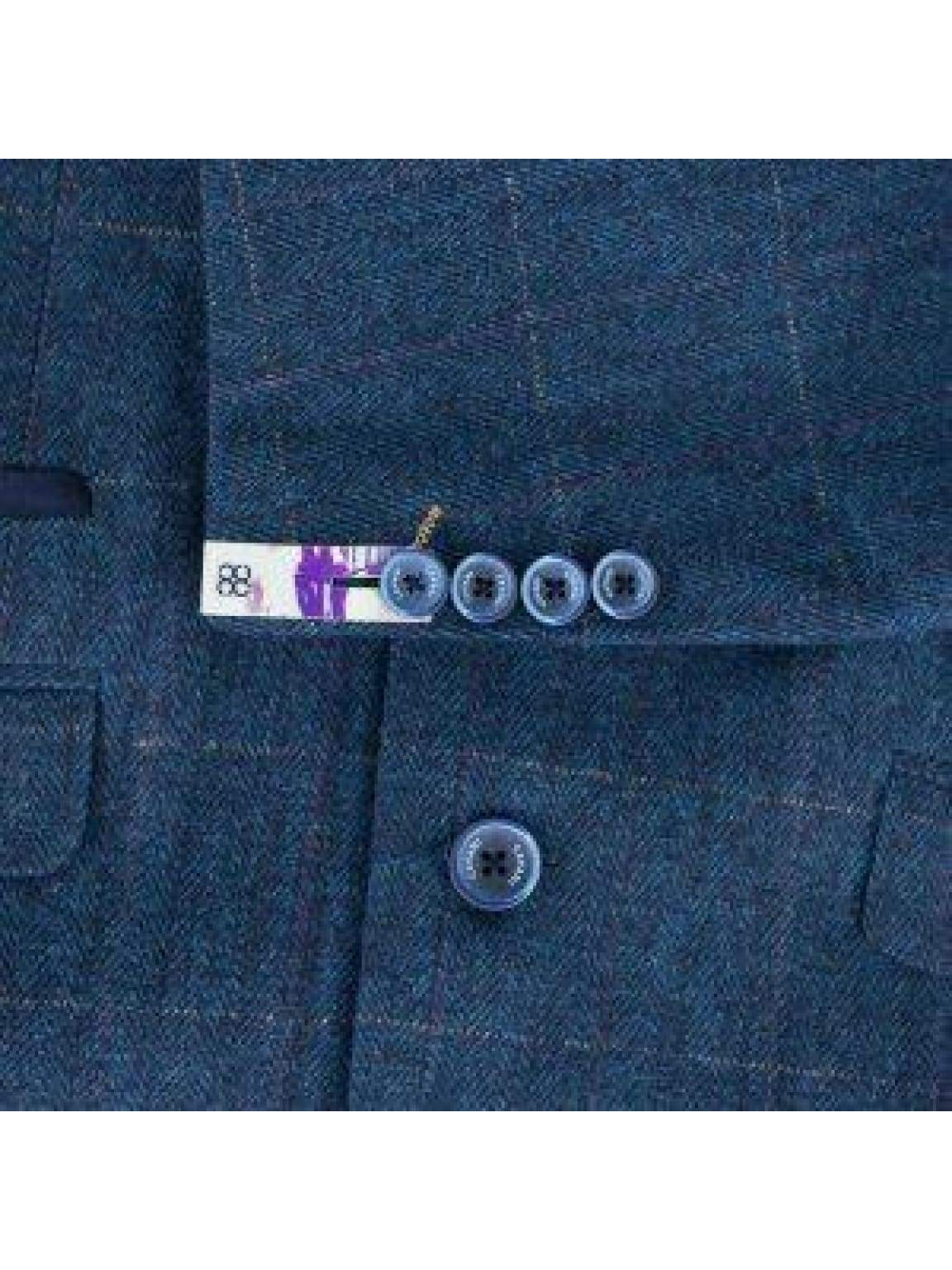 Cavani Carnegi 3-Piece Blue Check Tweed Suit for Men | Classic Business & Wedding Attire | Formal Office & Special Occasion Outfit