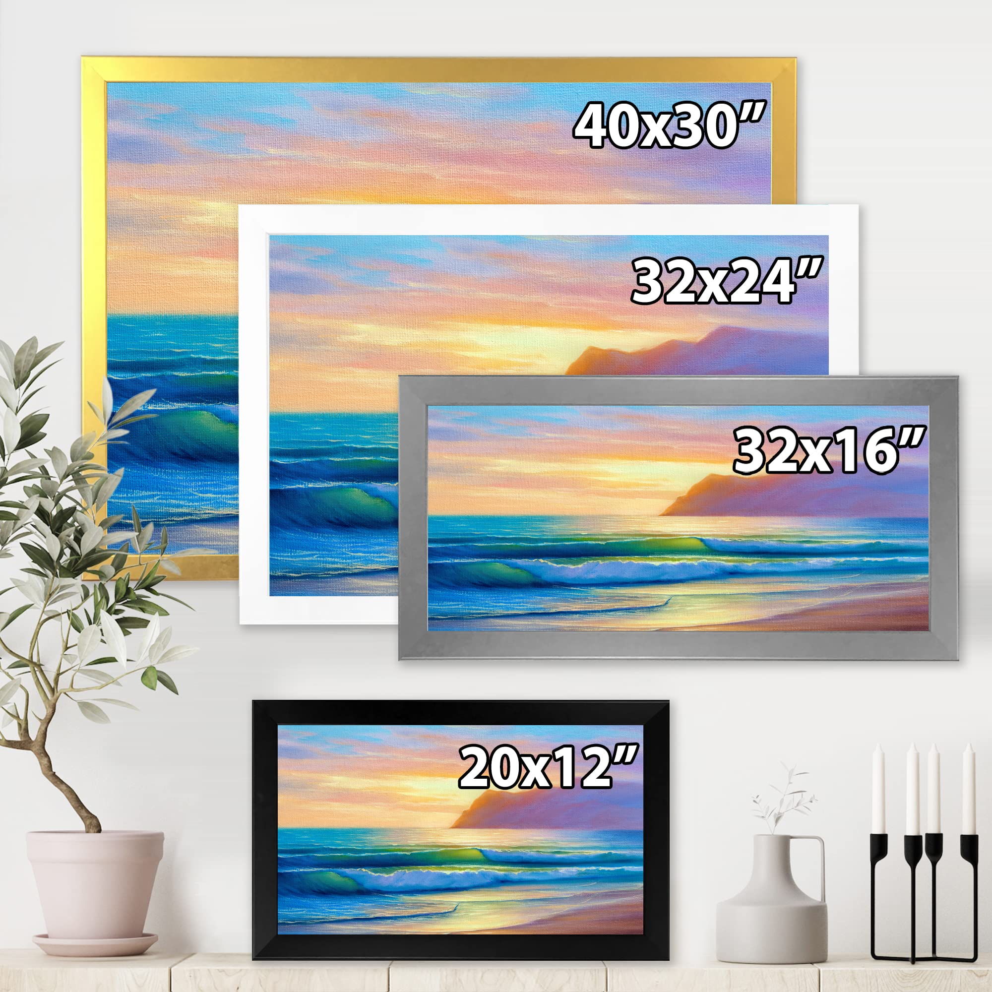 DesignQ Morning Sunlight On The Sea Waves IV - Coastal Framed Wall Art Painting for Living Room, Bedroom & Office Decor | Nautical Beach Theme Home Decoration