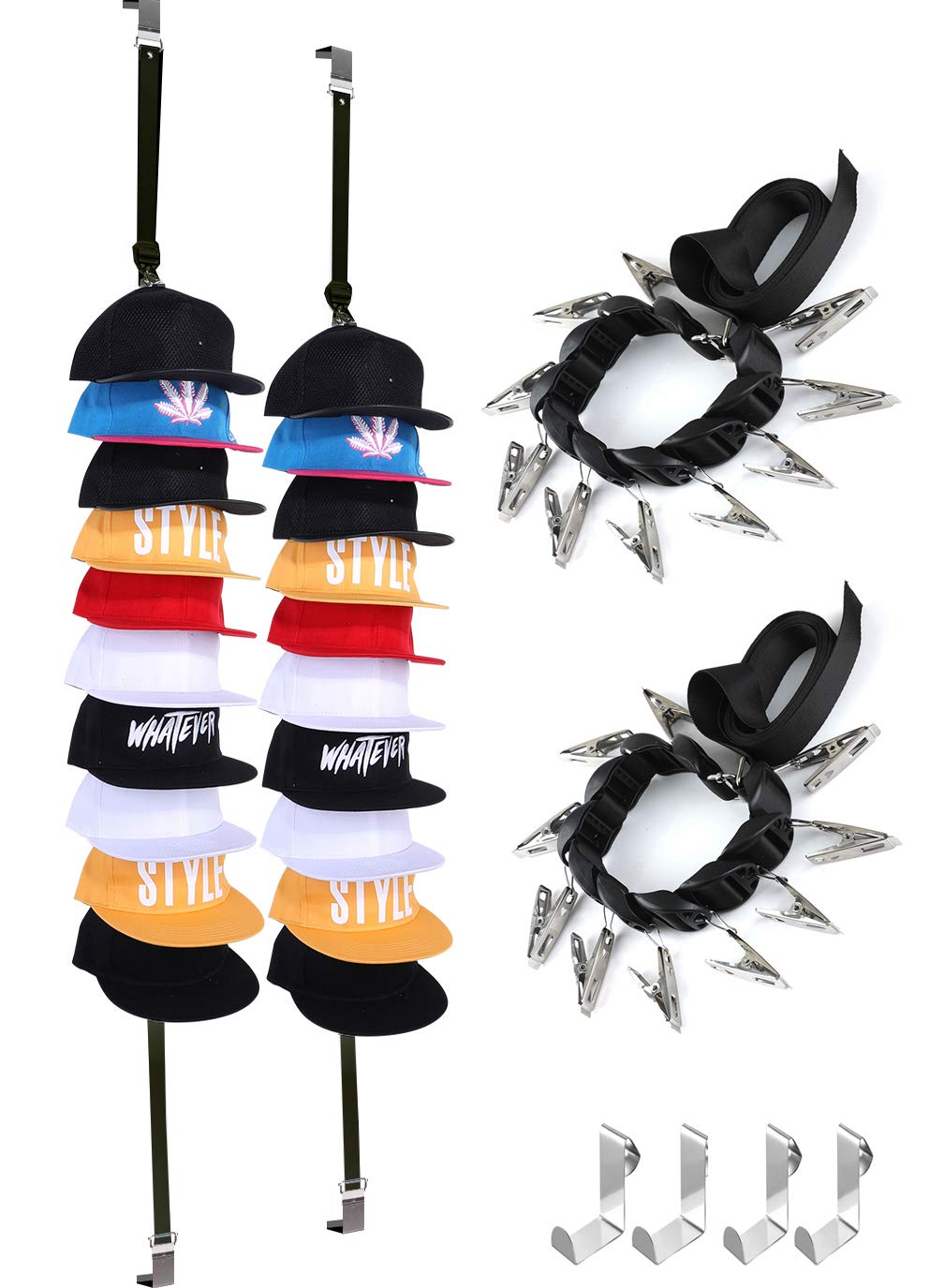 10-Hook Baseball Cap Rack Organizer - Space-Saving Hat Holder for Men, Women & Kids - Perfect for Closet, Door & Wall Storage (2-Pack) - Ideal for Home, Dorm & Office Organization