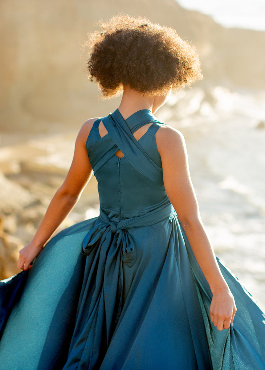 Junie Impact Dress in Deep Ocean - Stylish Women's Flowy Midi Dress for Casual Wear, Office & Summer Outings