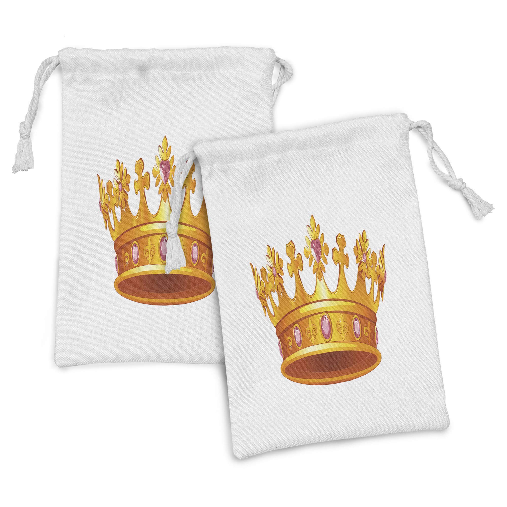 Ambesonne Queen Fabric Pouch Set of 2 - Crown with Pale Pink Gemstone Antique Tiara Drawstring Bags (9