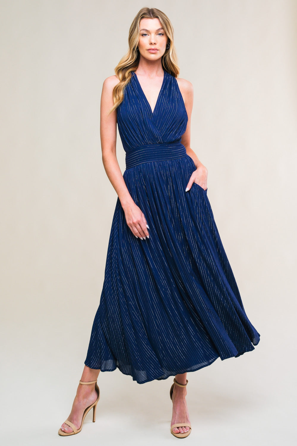 Enchanted Garden Navy Blue Midi Dress - Elegant Floral Print for Casual Outings & Summer Parties