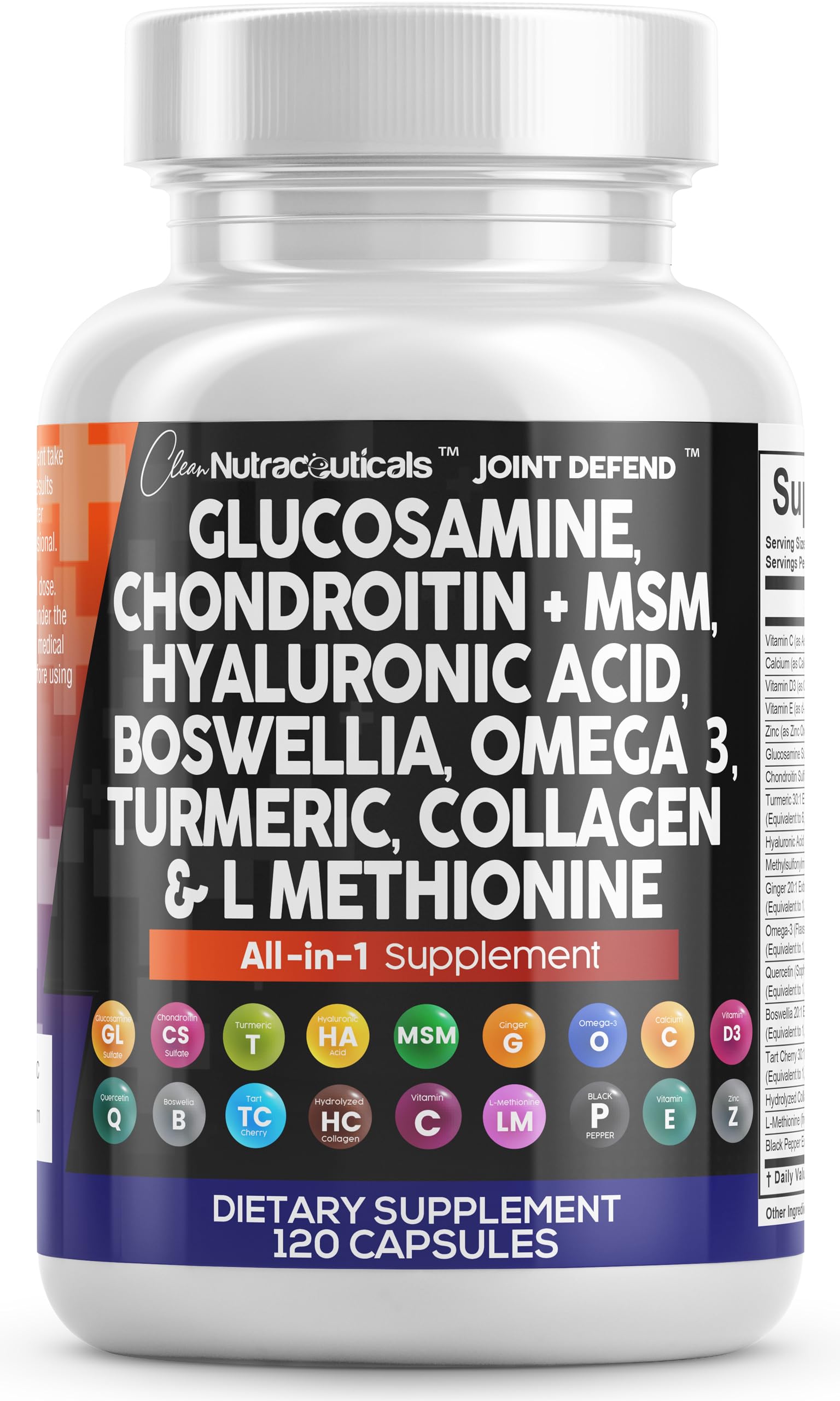 Premium Glucosamine Chondroitin MSM 1500mg with Turmeric Curcumin - Joint Support Supplement with Collagen, Hyaluronic Acid & Omega 3 for Men & Women - 120 Capsules - Supports Mobility & Comfort for Active Lifestyles, Workouts & Aging Joints