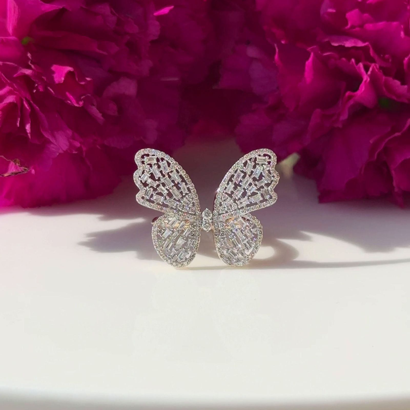 14K Yellow Gold Baguette Diamond Butterfly Ring for Women - Elegant Jewelry Gift for Birthday, Anniversary & Special Occasions