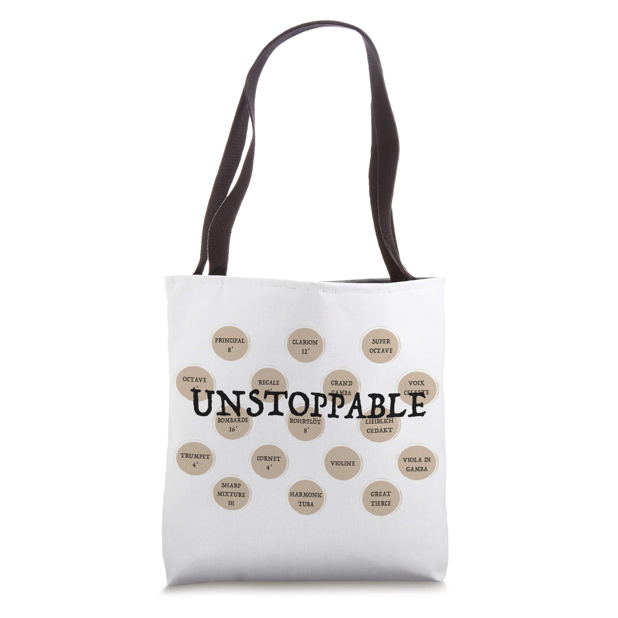 UNSTOPPABLE Pipe Organ Humor Stop Knob Design Tote Bag - Funny Music Lover Gift for Organists & Choir Members - Perfect for Church, Concerts & Music Rehearsals