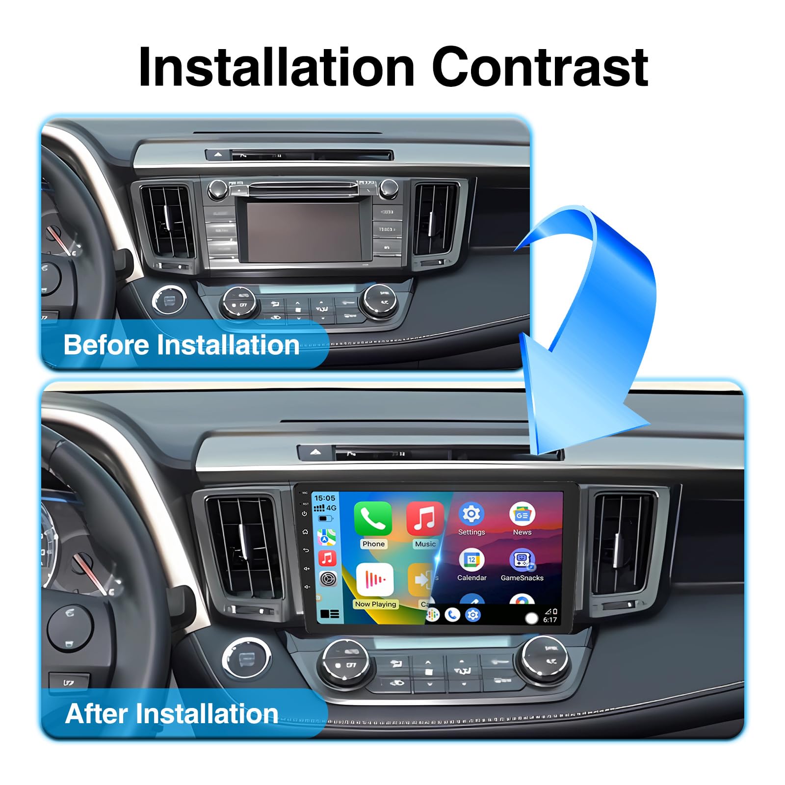 10 Inch Android 13 Double DIN Car Stereo with Wireless CarPlay & Android Auto - 2GB RAM 64GB ROM Touchscreen Head Unit, GPS Navigation, Bluetooth, FM Radio, SWC, Backup Camera - Perfect for SUV, Truck & Sedan Upgrades