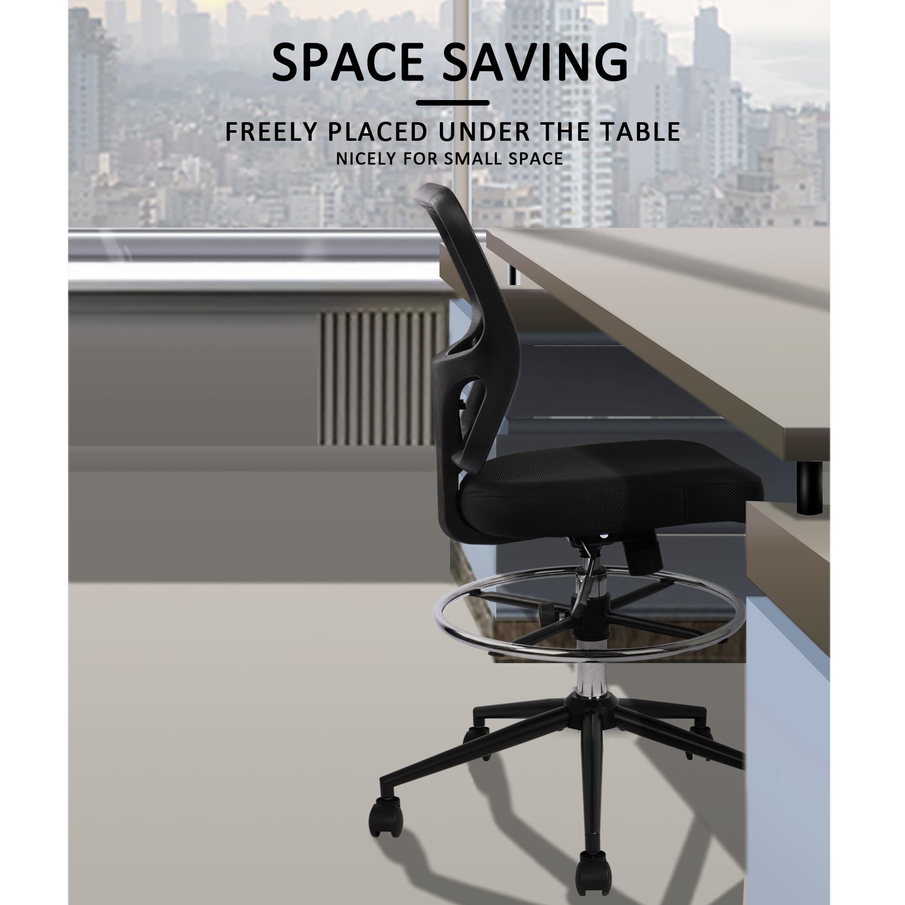 Ergonomic Armless Drafting Chair - Adjustable Height High Back Office Chair with Footrest & Wheels - Perfect for Architects, Designers & Home Office Workspaces