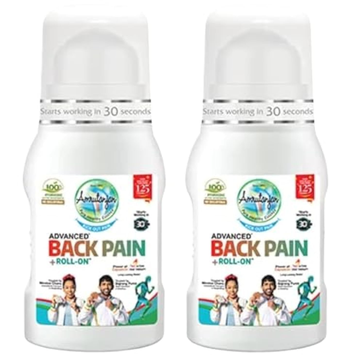 Amrutanjan Back Pain Relief Roll-On (2 Pack) - Fast-Acting Pain Relief for Back, Neck & Shoulders - Perfect for Office, Travel & Sports Use