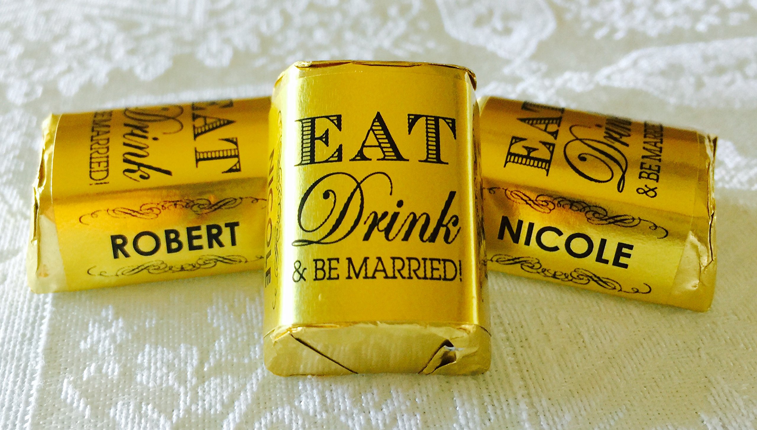 300 Personalized Gold Foil Wedding Candy Wrappers - EAT Drink & BE Married Stickers for Hershey Nuggets, DIY Chocolate Favors | Perfect for Bridal Showers, Bachelorette Parties & Wedding Receptions