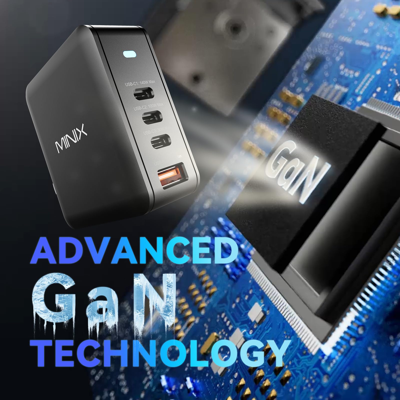 MINIX 165W USB C GaN II Fast Charger PD3.1 (140W Max) - 4-Port Wall Charging Station for MacBook Pro, iPad Air, iPhone 15/14/13 Pro Max, Galaxy S24 Ultra | Perfect for Home, Office & Travel Charging Needs