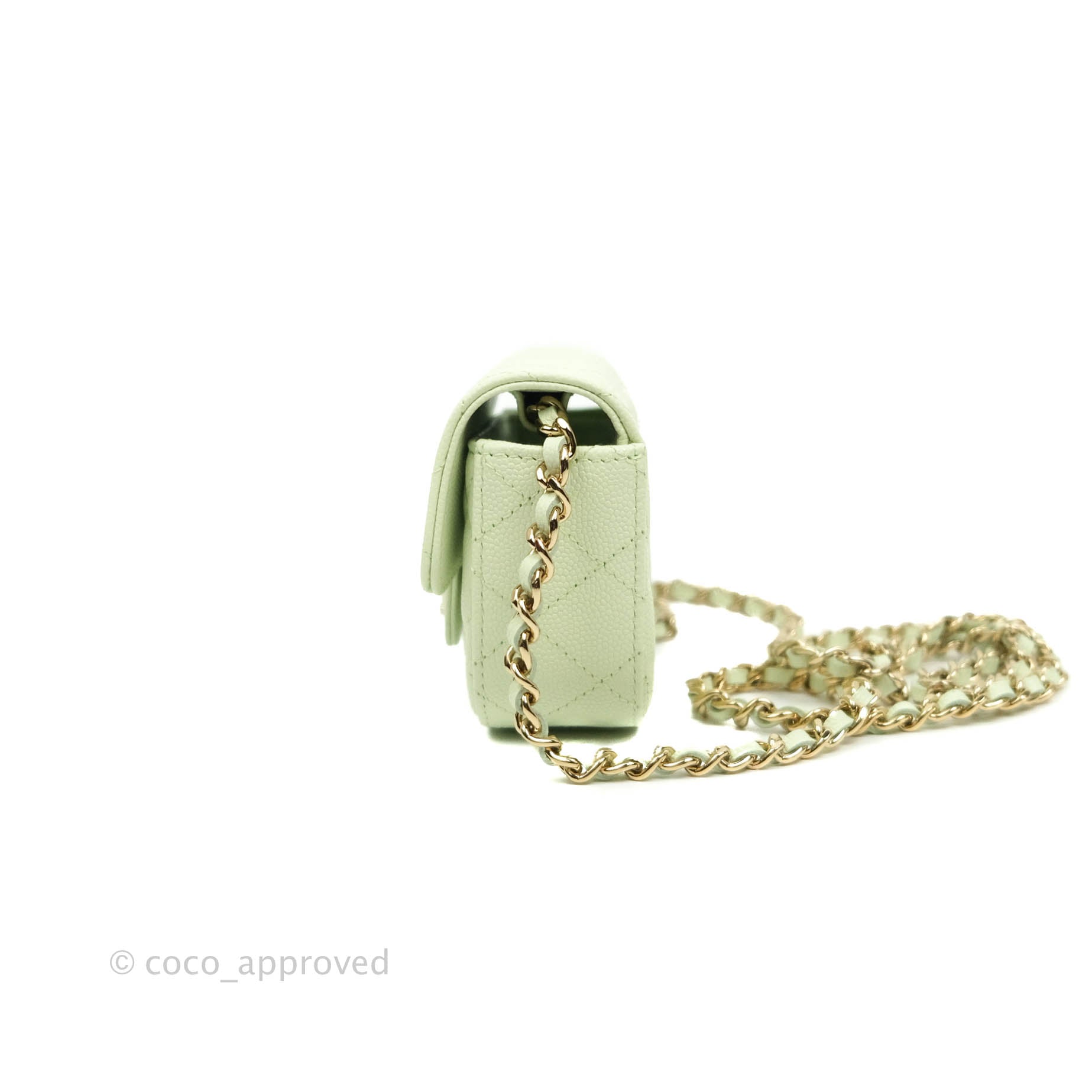 Chanel Classic Flap Bag with Chain - Mint Green & Gold Hardware | Luxury Crossbody Clutch for Women, Perfect for Evening Parties & Special Occasions