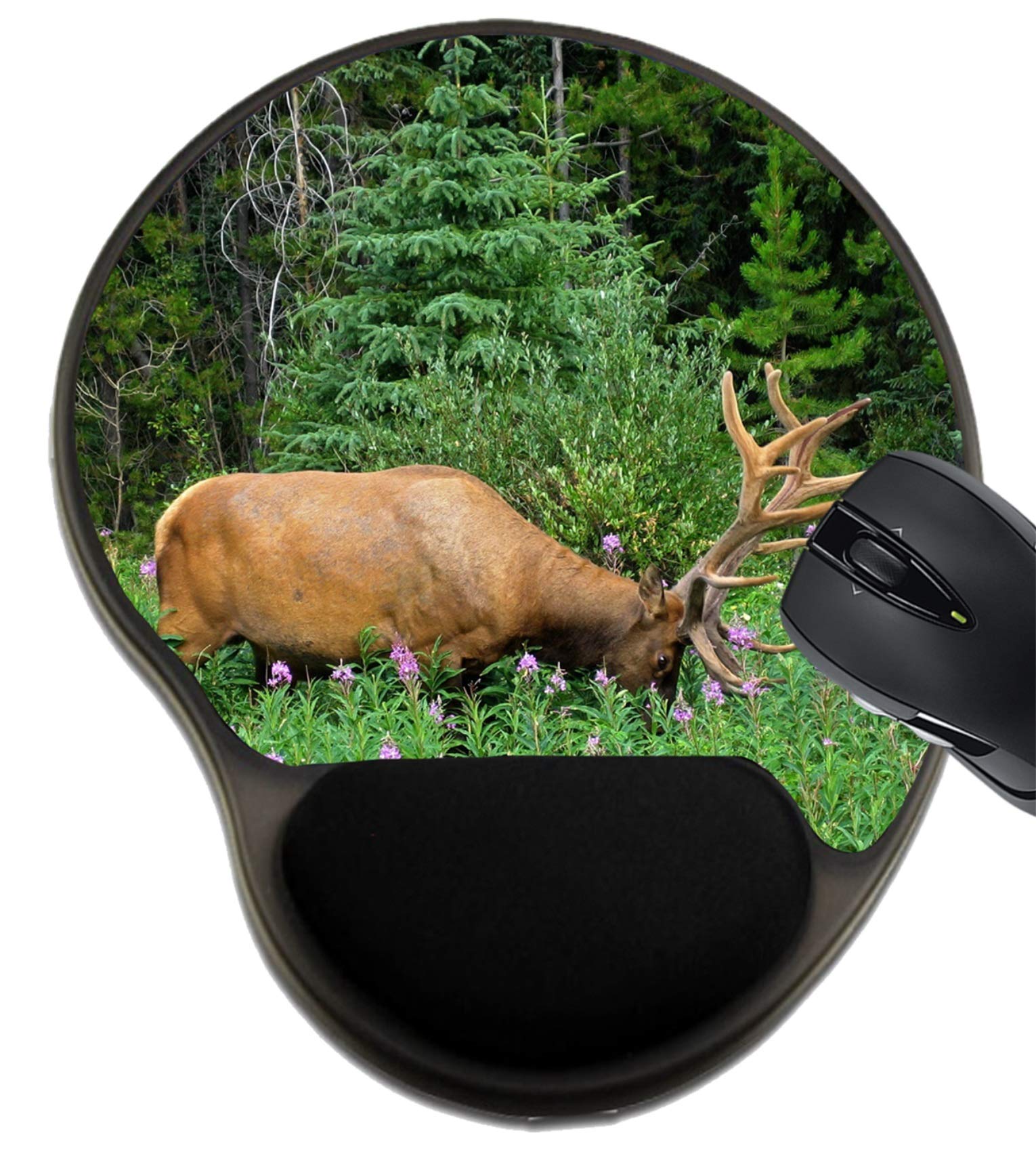 MSD Ergonomic Mouse Pad with Wrist Support - Comfortable Gaming & Office Mouse Mat Featuring Wildlife Deer & Elk Forest Design - Perfect for Computer Work, Gaming, and Long Hours Typing