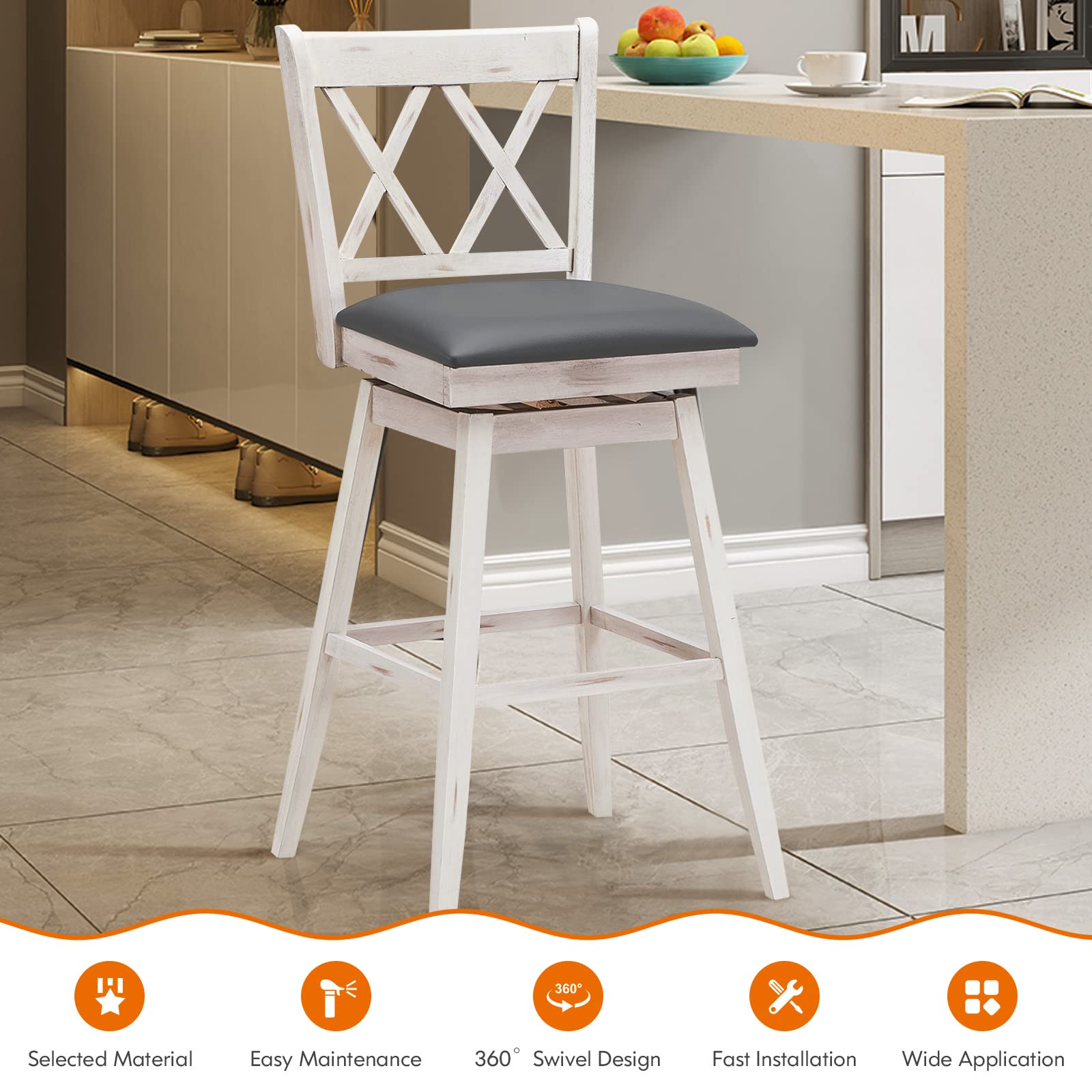 COSTWAY 4-Piece Swivel Bar Stool Set with Footrest - 29.5