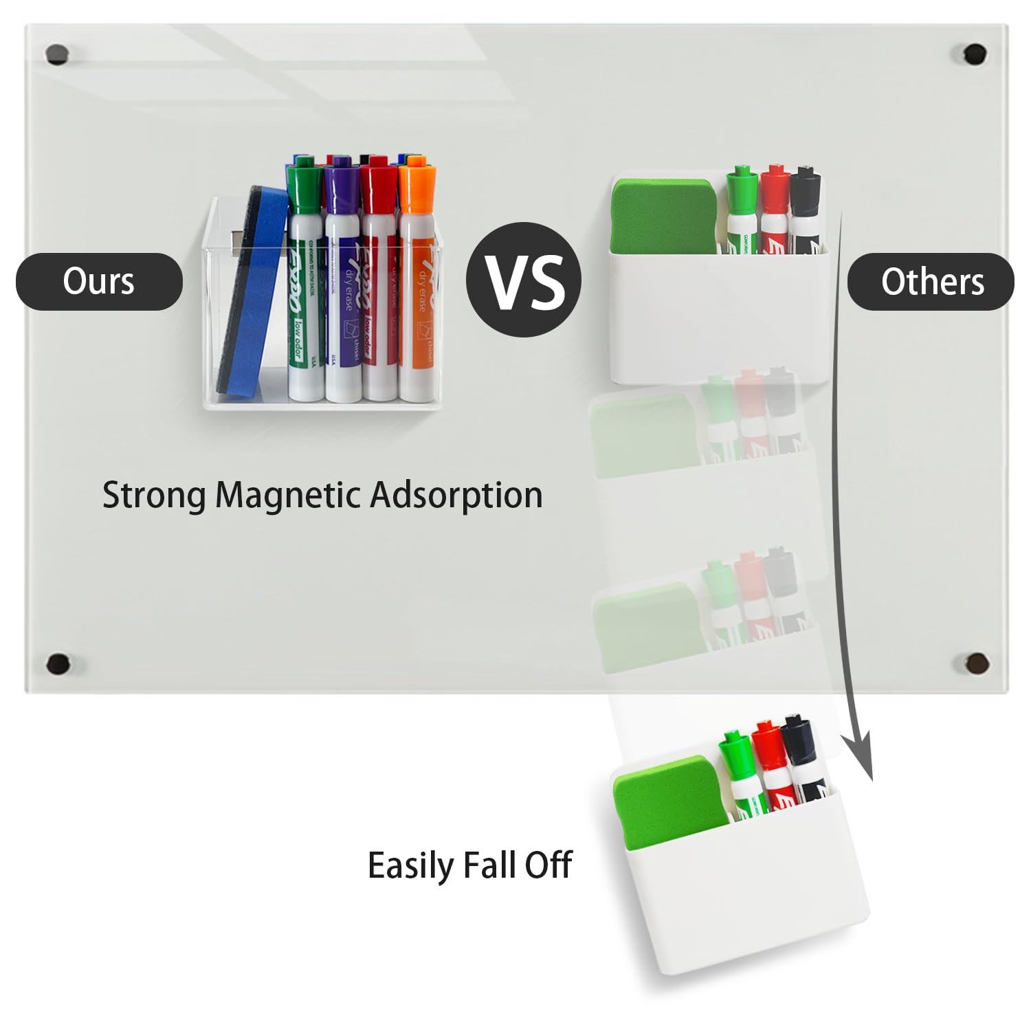 Magnetic Glass Whiteboard Pen Holder - Dry Erase Marker Organizer for Fridge, Office & Home Use - Strong Magnet for Whiteboards, Refrigerators & Metal Surfaces - Perfect for Kitchen, Classroom & Workspace Organization (1 Pack)