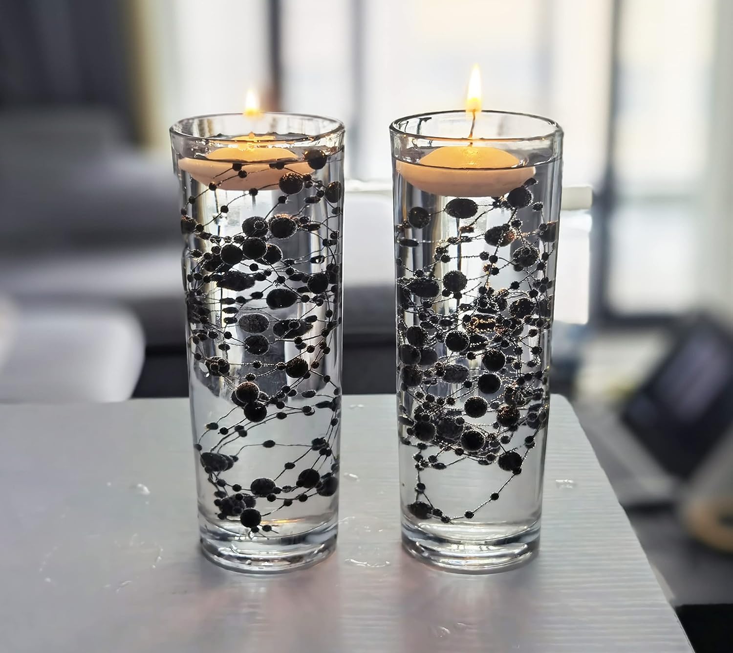 50 Pcs Black Faux Pearl Beads String - Elegant Vase Filler & Floating Candle Centerpiece for Wedding, Party & Home Decor - Perfect for Table Scatter, DIY Crafts & Event Styling