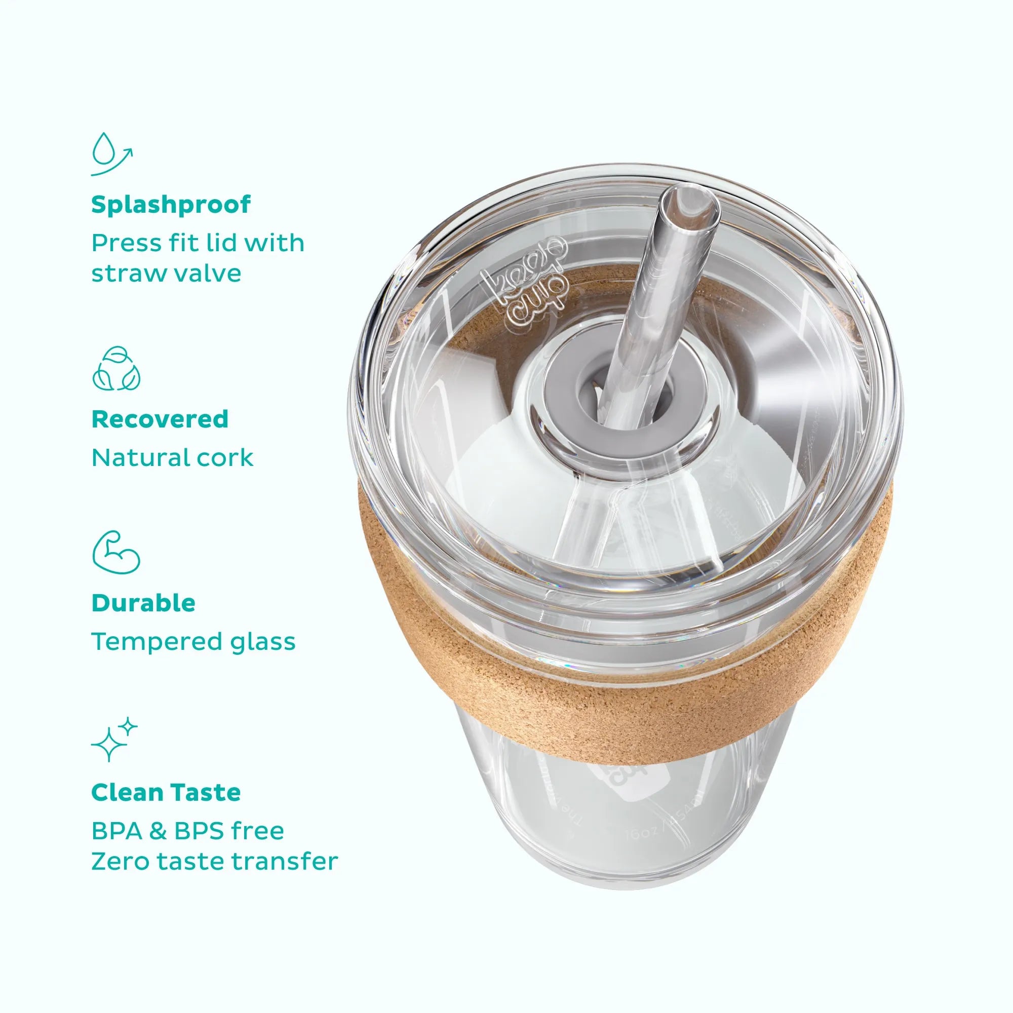 KeepCup Reusable Glass Coffee Cup with Cork Sleeve - Perfect for Iced Coffee, Cold Brew & Hot Beverages at Home, Office or Travel