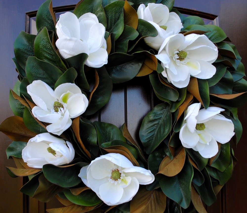 Southern Magnolia Wreath with Blooms & Leaves - 23-24 Inch Round Front Door Wreath for Year-Round Home Decor - Perfect for Porch, Entryway, and Seasonal Door Hanging