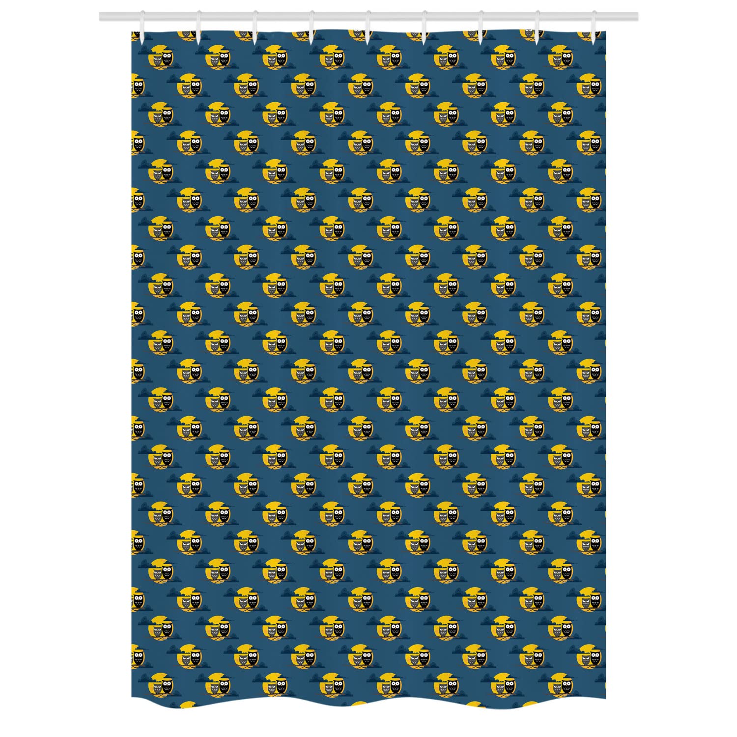 Ambesonne Owl Shower Curtain - Cartoon Birds on Branches with Full Moon Clouds, Dark Sky Blue & Yellow Bathroom Decor, 54