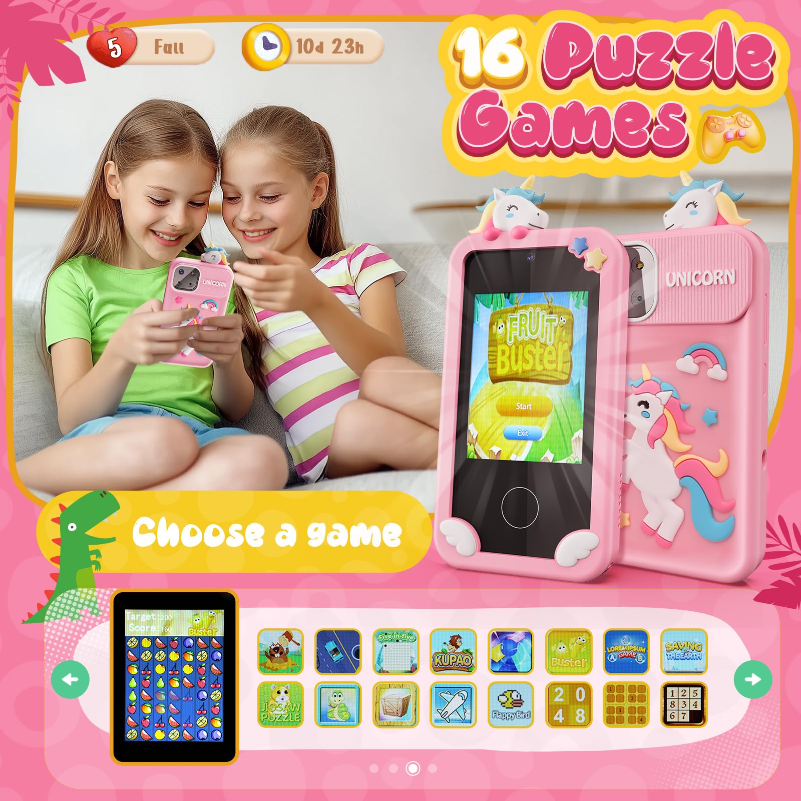 Unicorn Smart Phone Toy for Girls Ages 3-9 - 2.8