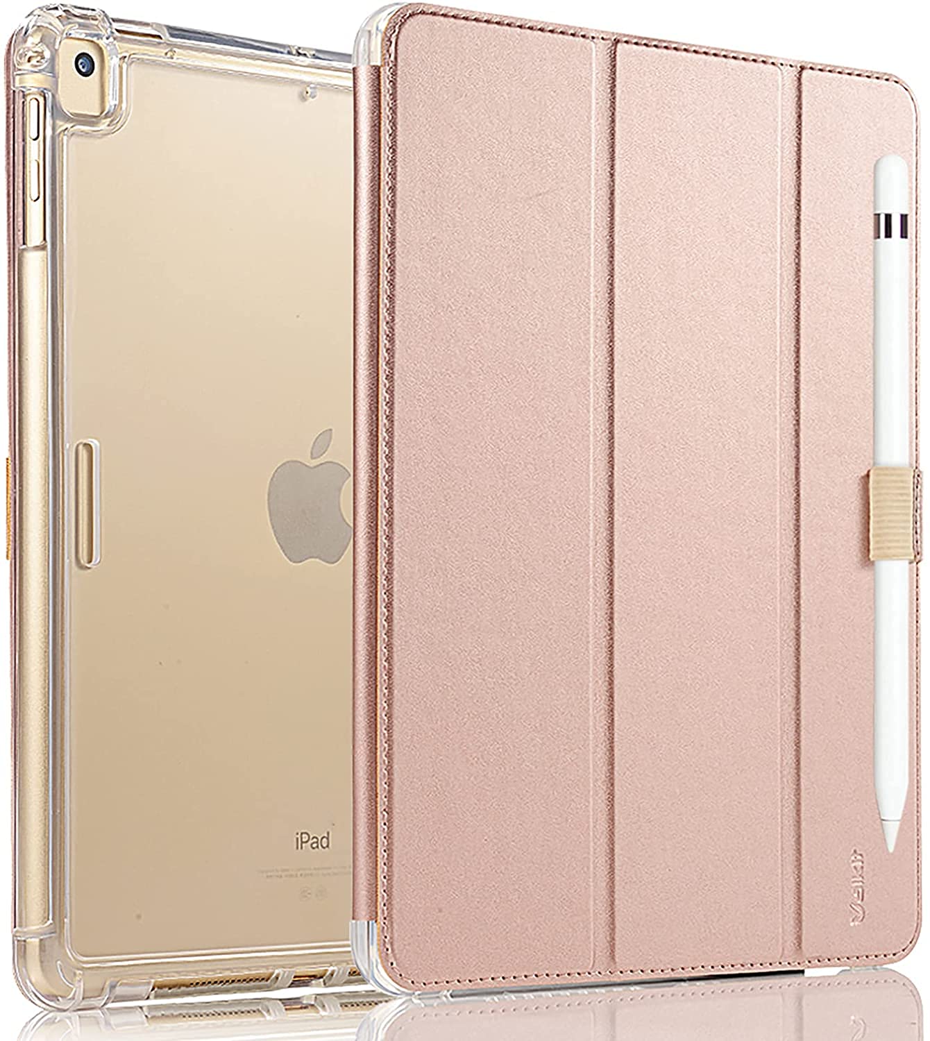 Valkit iPad 6th/5th Generation Case (2018/2017) & iPad Air 2 Case - 9.7 Inch Smart Folio Stand Cover with Pencil Holder, Translucent Frosted Back, Auto Wake/Sleep - Rose Gold - Perfect for Work, School & Travel Protection