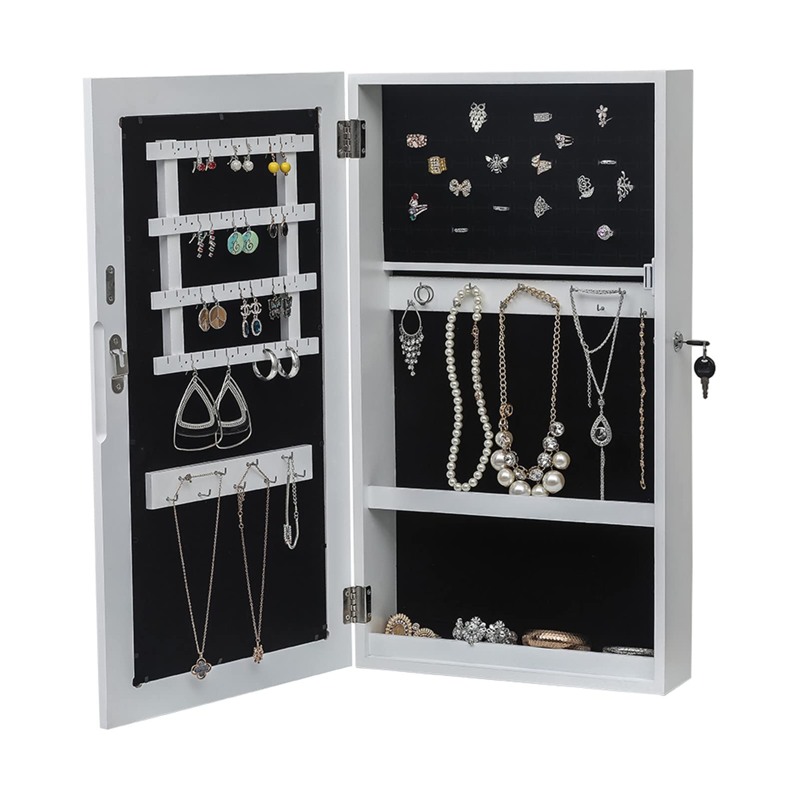 Bss Shop Small Wall Mounted Jewelry Armoire with Mirror & Hooks - Compact Jewelry Storage Cabinet for Necklaces, Rings & Earrings - Perfect for Bedroom, Closet & Dorm Organization