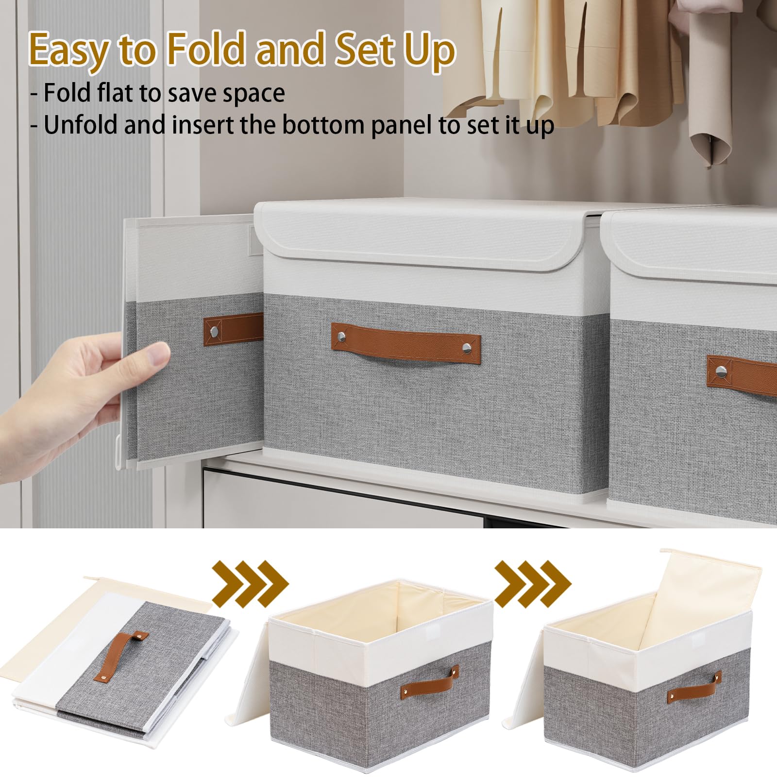 Yawinhe 5-Pack Fabric Storage Bins with Lids - 15