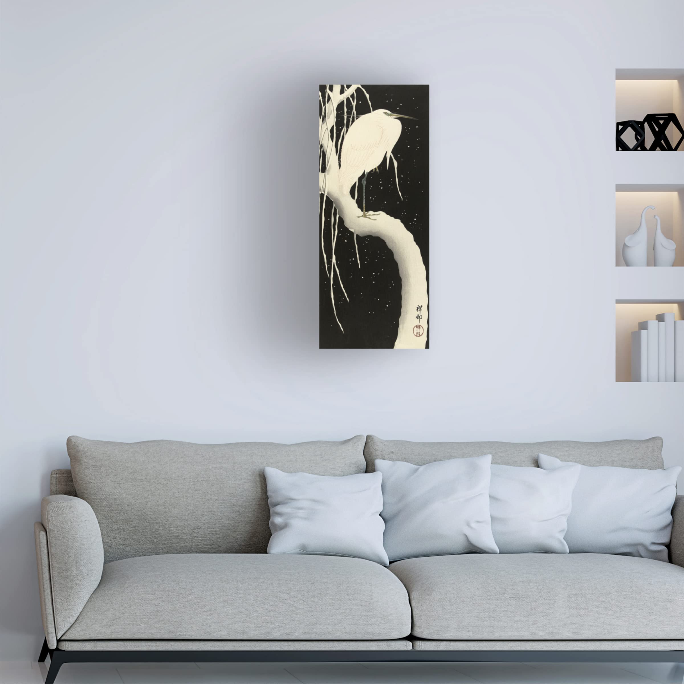 Ohara Koson 'Snowy Egret 1925-1936' Canvas Wall Art Print - Japanese Nature Painting for Living Room, Bedroom & Office Decor