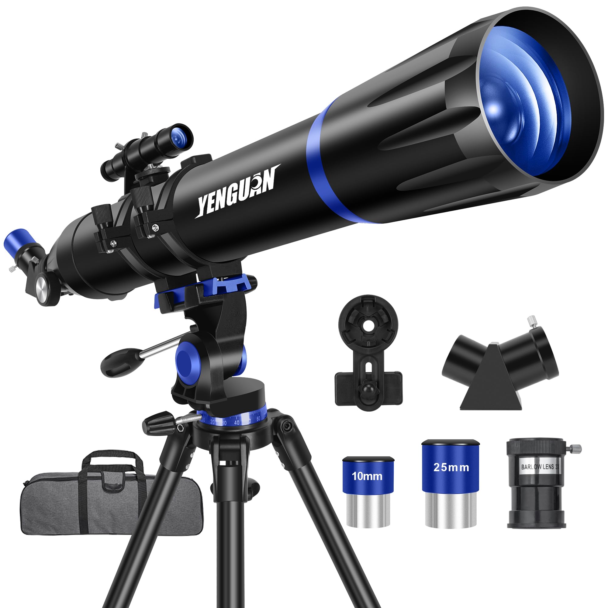 Professional 90mm Aperture 800mm Refractor Telescope for Adults & Kids - High Powered Astronomy Telescope with Multi-Coated Lenses, Phone Adapter & Stainless Steel Tripod - Perfect for Stargazing, Moon Observation & Outdoor Exploration