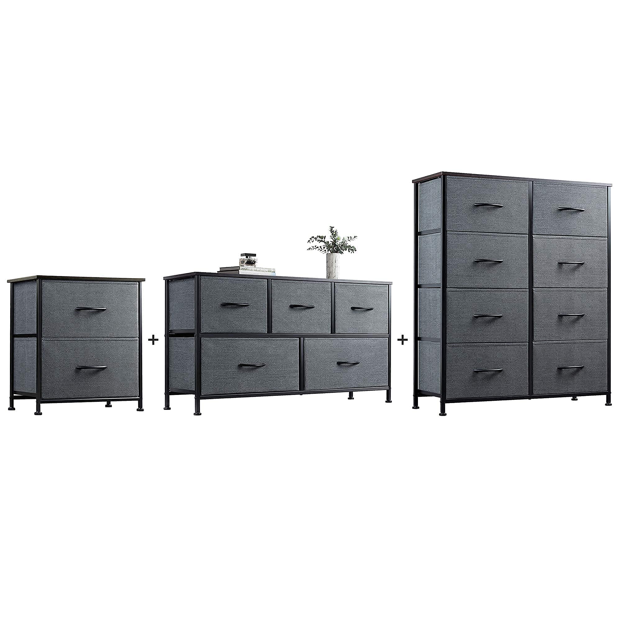 WLIVE 2-Drawer Nightstand, 5-Drawer Dresser & 8-Drawer Dresser Set - Bedroom Storage Tower & Organizer Unit for Hallway, Entryway, Closet | Space-Saving Furniture for Small Apartments & Dorm Rooms