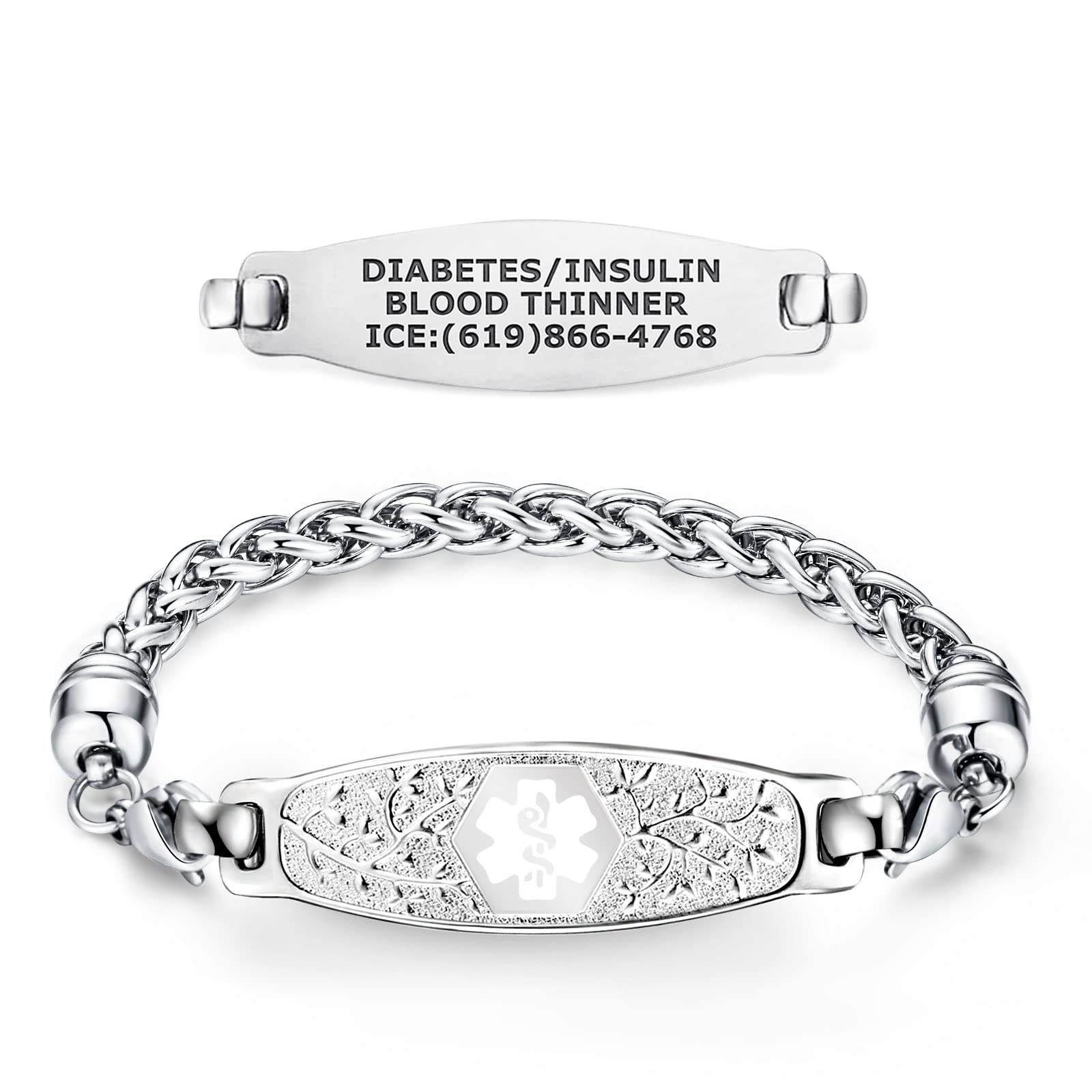 Divoti Custom Engraved Medical Alert Bracelets for Women - Stainless Steel Medical ID Bracelet with Free Engraving - Beautiful Olive Tag with Wheat Design - Adjustable Sizes - Perfect for Allergies, Diabetes & Emergency Medical Identification