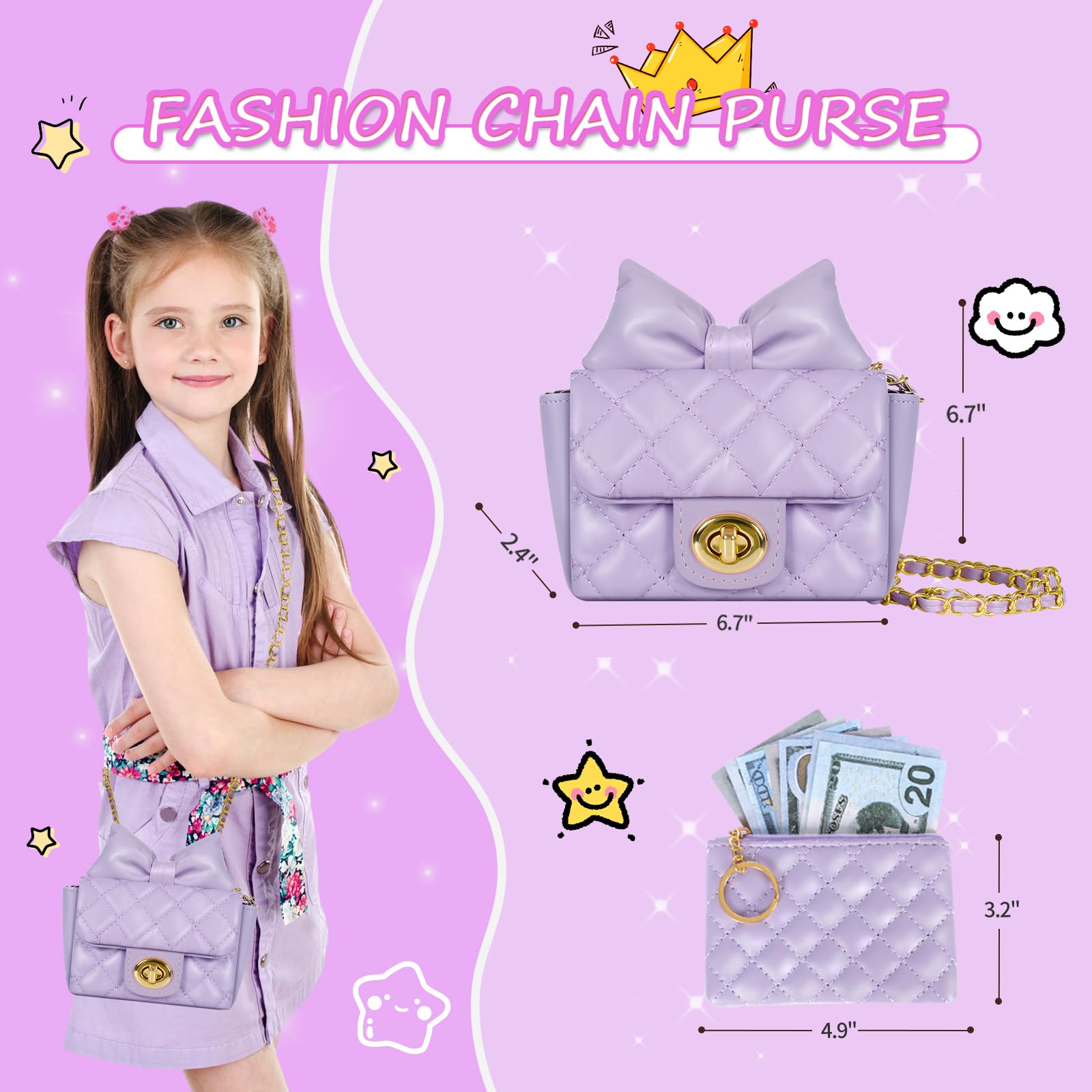 Little Girl Purse with Kids Makeup Kit - My First Purse Set with Chain Bag, Pretend Play Toys for Toddlers Ages 3-8 - Perfect Princess Gift for Christmas & Birthday (Purple) | Dress Up, Role Play & Party Fun