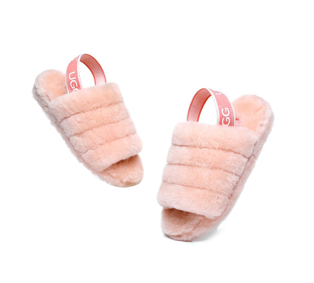 Australian Shepherd® UGG Women's Slingback Fluffy Slides - Comfortable Puffy House Slippers for Women, Cozy Indoor/Outdoor Slides for Lounge, Home, Dorm & Beach Wear