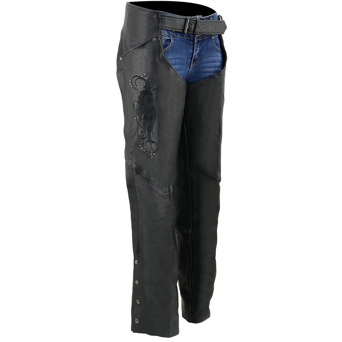 BOL Open Road Women's Suede Wing Design Leather Chaps - Motorcycle Riding Gear for Bikers, Equestrian & Fashion Outfits