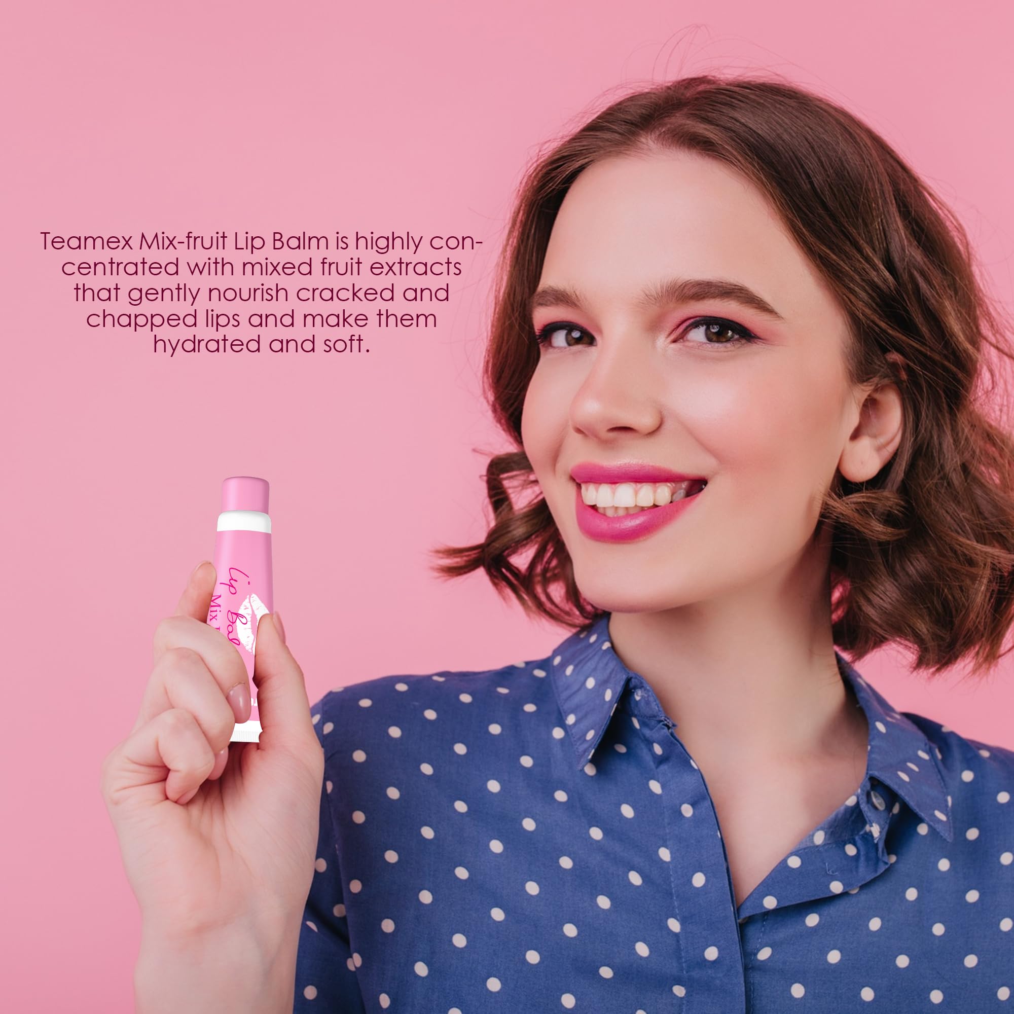 Teamax Mix Fruits Tinted Lip Balm - Hydrating & Barrier Repair for Dry & Chapped Lips with Beeswax, Coconut Oil & Sunflower Seed Oil (10g) - Perfect for Daily Moisture & Lip Care at Home, Work or Travel