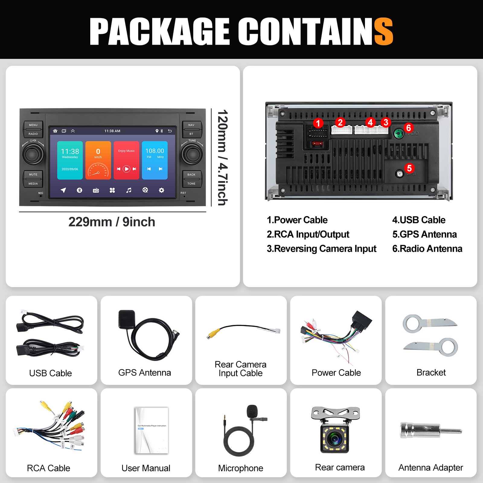 2G+64G Android 13 Car Stereo for Ford Fiesta/Focus/Kuga/Transit Connect/Mondeo/Smax - 7