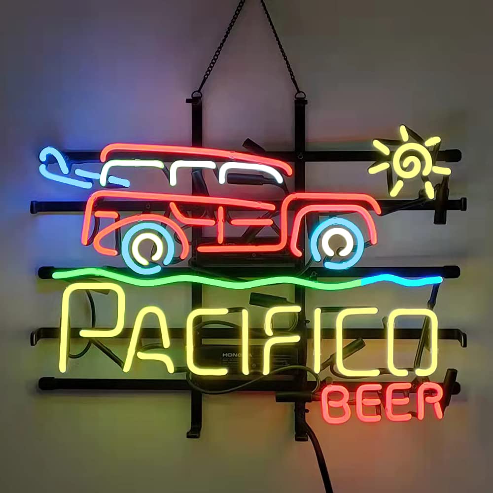 Handcrafted Real Glass Beer Neon Sign - 19x15 Inch Multicolor LED Bar Light for Home Bar, Pub, Man Cave & Party Decor | Perfect for Wall, Window Display & Unique Gift Idea | Durable & Vibrant for Indoor & Outdoor Use