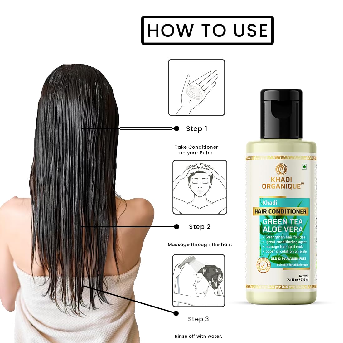 Organic Green Tea & Aloe Vera Hair Conditioner - Strengthening & Nourishing Treatment for Healthy Hair (Paraben Free, Mineral Oil Free) 210ml - Perfect for Dry, Damaged Hair & Daily Hydration