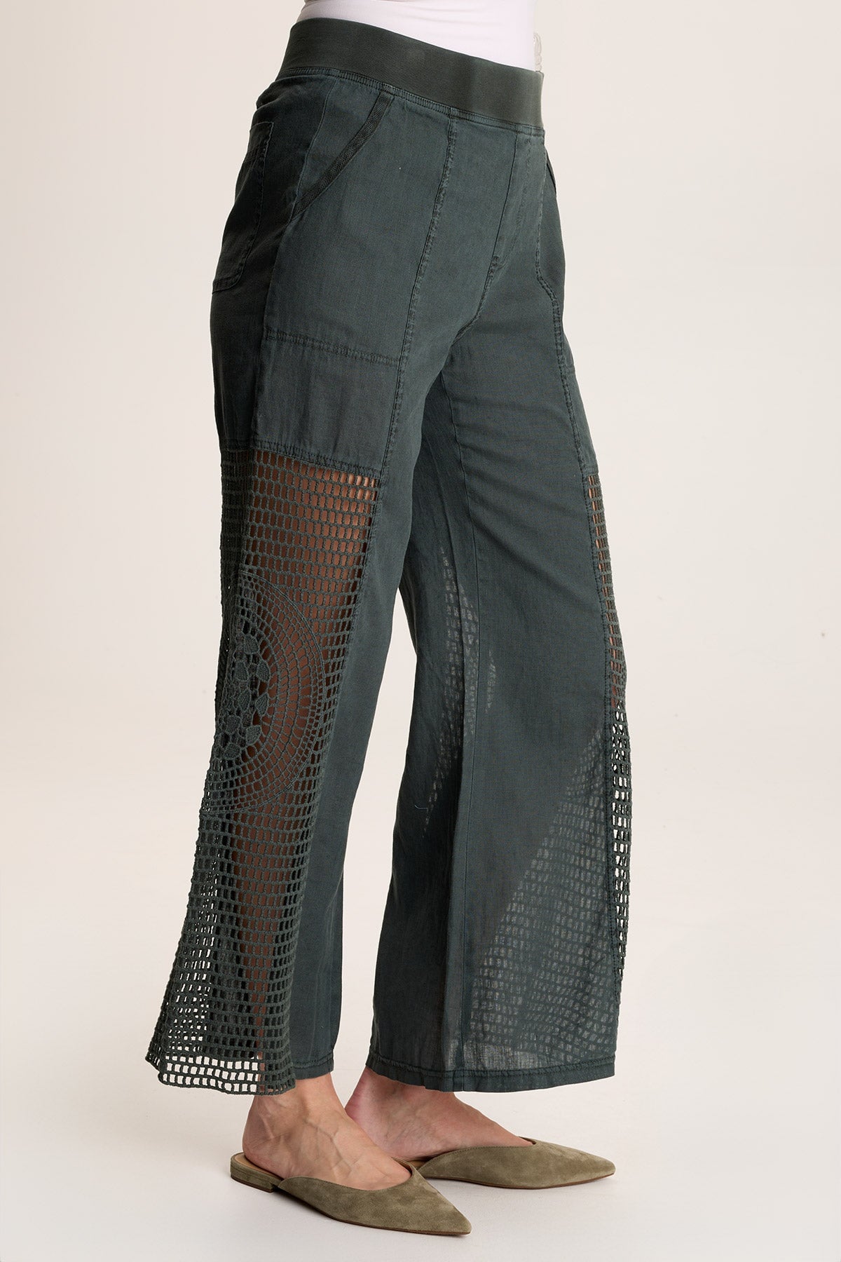 Tangent Linen Crochet Wide Leg Pants - Boho Chic High Waisted Palazzo Trousers for Women | Perfect for Summer, Beach, and Casual Outfits