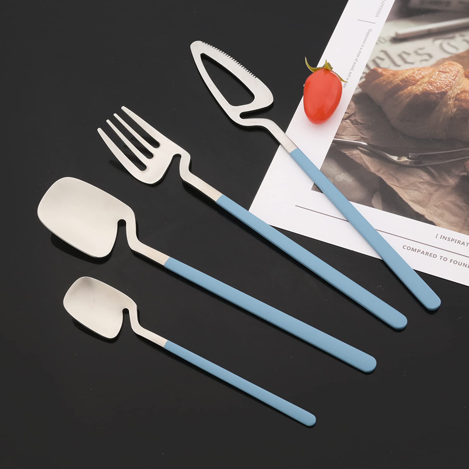 JASHII 8-Piece Stainless Steel Flatware Set - Hangable Silverware in Macaron Colors (Blue/Silver), Dishwasher Safe Cutlery for Home & Restaurant Use | Perfect for Dinner Parties, Daily Meals & Gift Giving