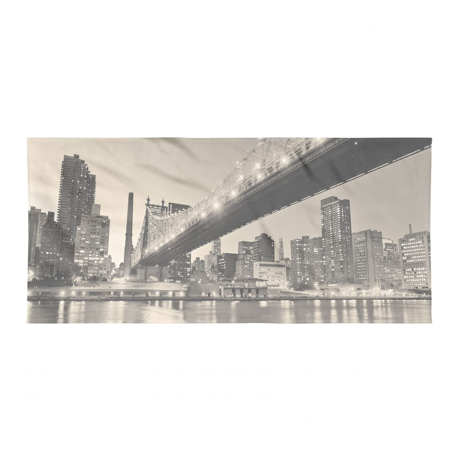 Ambesonne NYC Vintage Hiking Towel - Quick Dry Lightweight Microfiber for Camping, Backpacking & Sports - Queensboro Bridge Retro Design in Grey Mustard - Perfect for Outdoor Adventures, Beach Trips & Gym Use