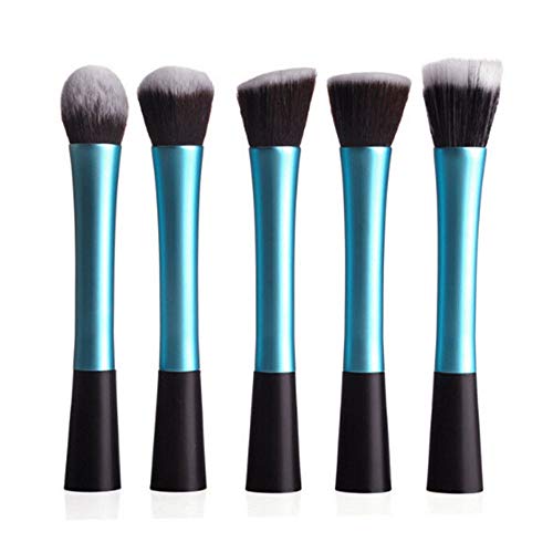 Premium 5-Piece Professional Makeup Brush Set - Slim Waist Liquid Foundation Brush, Powder Brush, Blush Brush & Concealer Brushes | Blue Cosmetic Beauty Tools for Flawless Face Makeup Application
