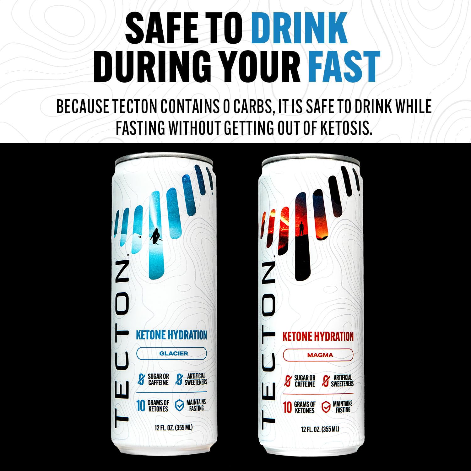 Tecton Ketone Energy Drink - 12oz Variety Pack (12 Glacier, 12 Magma) - 10g Natural Ketones per Serving - Stimulant-Free Energy Boost - Perfect for Keto Diet, Workouts & Mental Focus