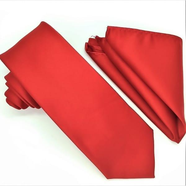 Elegant Fire Red Silk Tie and Pocket Square Set for Men - Perfect for Weddings, Business Meetings & Formal Events