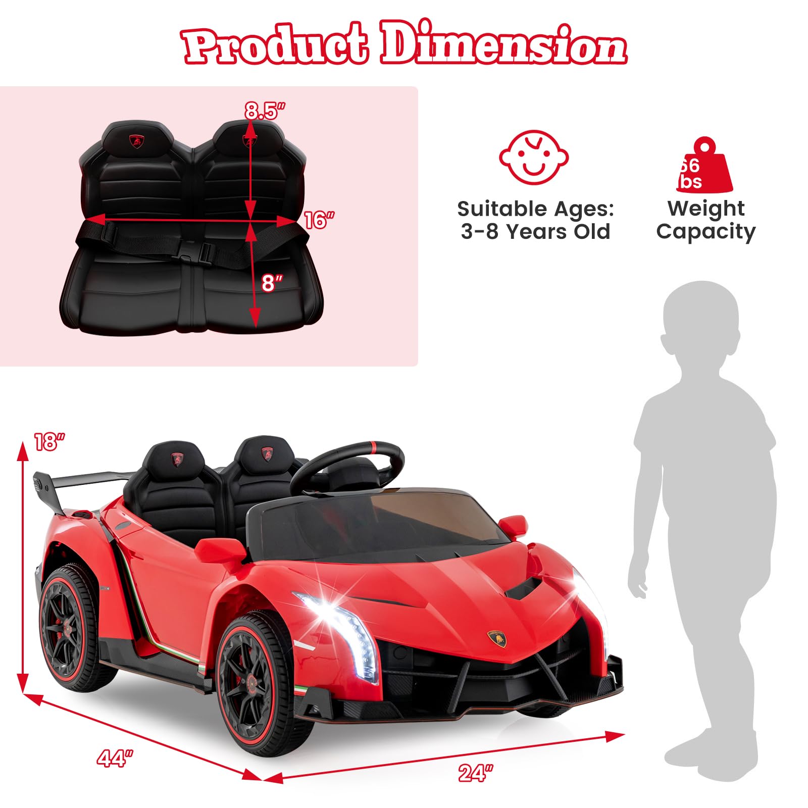 Costzon Licensed Lamborghini 12V Electric Ride-On Car for Kids Ages 3-8 - 4WD Battery-Powered Sports Car with Remote Control, 3 Speed Modes, Hydraulic Doors, LED Lights & Music - Perfect for Birthday Gifts, Outdoor Play & Pretend Driving Adventures
