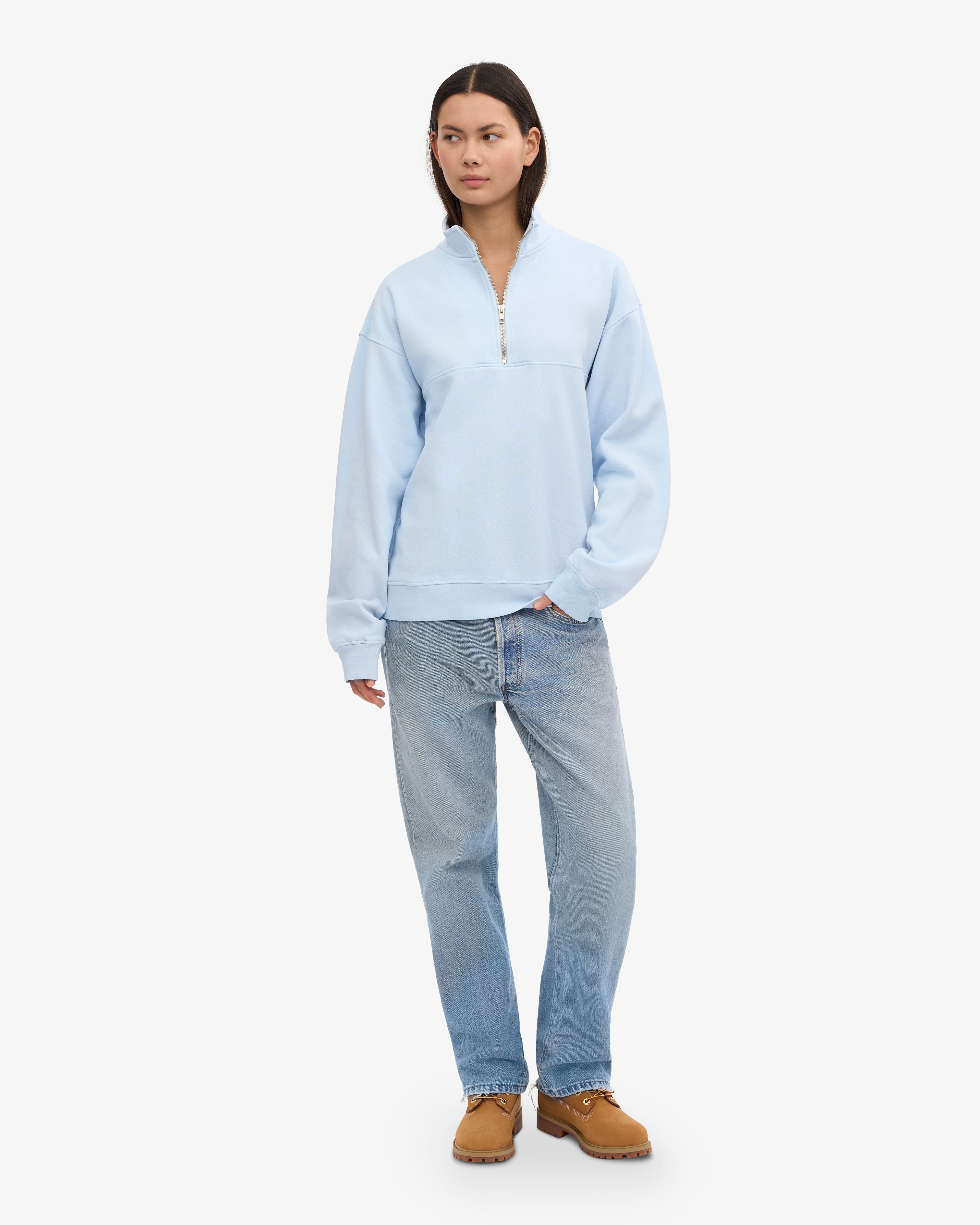 Organic Quarter Zip Sweater for Men - Soft Polar Blue Pullover for Casual & Outdoor Wear | Eco-Friendly Comfort for Work, Travel & Leisure
