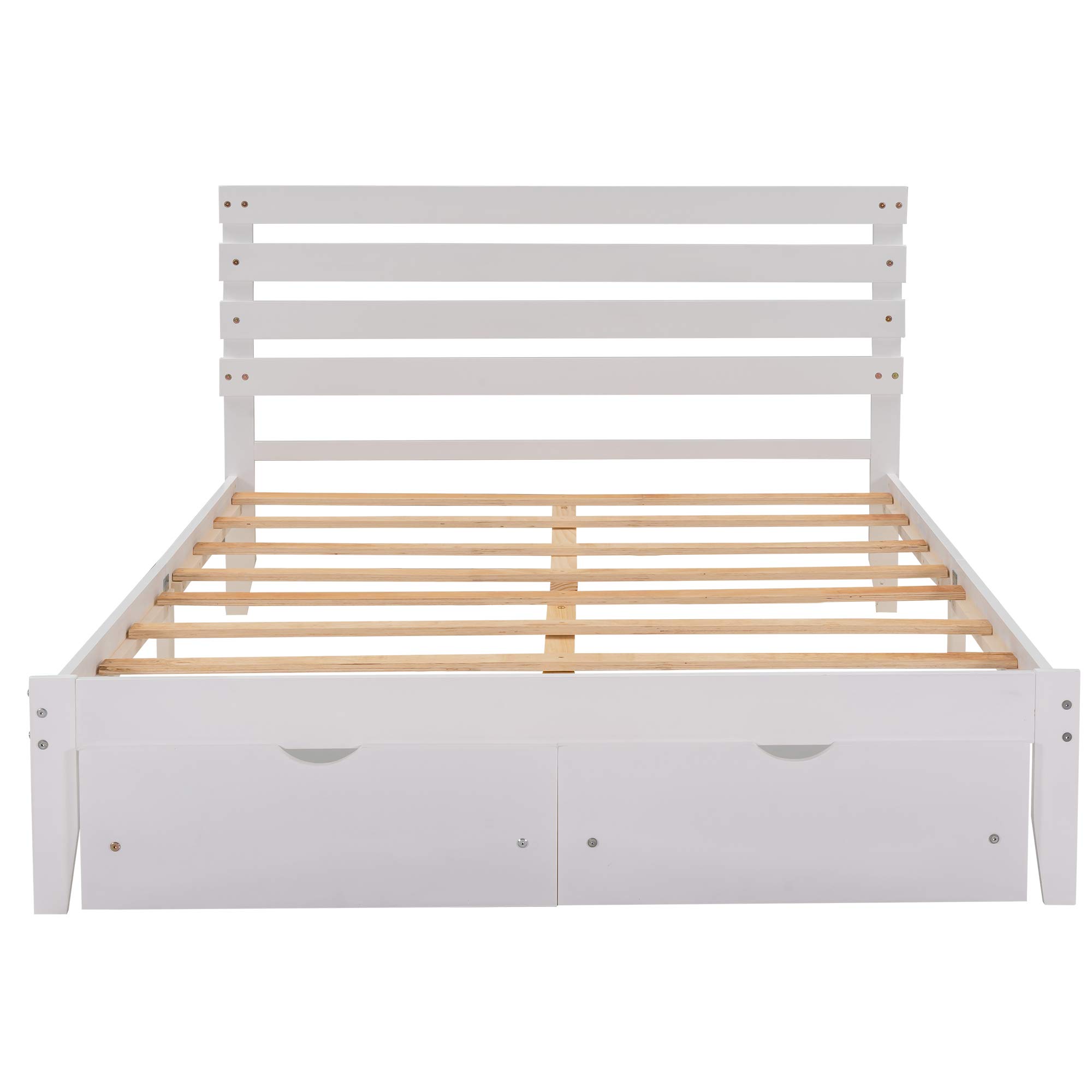 Modern Wood Platform Bed Frame Set with Under-Bed Drawers - Queen Size, White - Space-Saving Storage Bed for Master Bedroom, Guest Room & Small Apartments