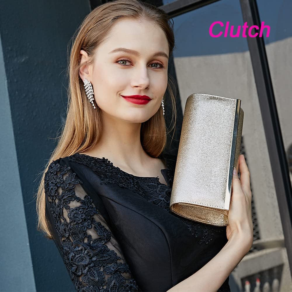 Elegant Gold Clutch Purse for Women - Formal Evening Bag, Wedding Party Handbag, Bridal Prom Shoulder Bag with Chain - Perfect for Weddings, Galas, and Special Occasions