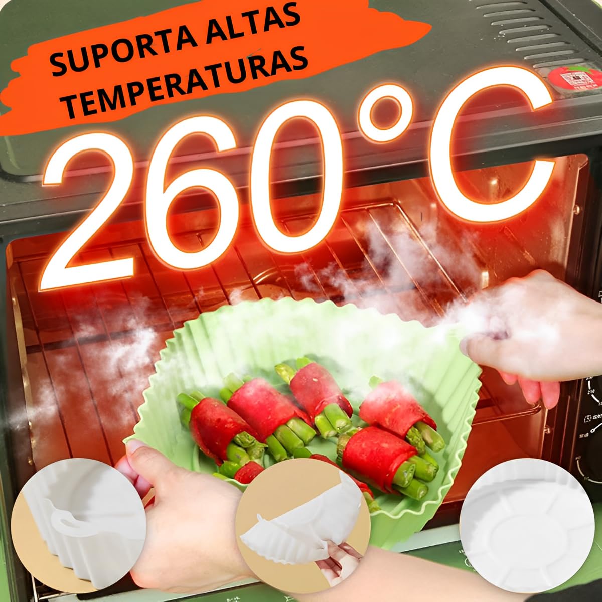2-Piece Non-Stick Silicone Air Fryer Basket Set with Handle - Reusable, Oven & Microwave Safe for Healthy Cooking | Perfect for Roasting, Baking, and Reheating Food