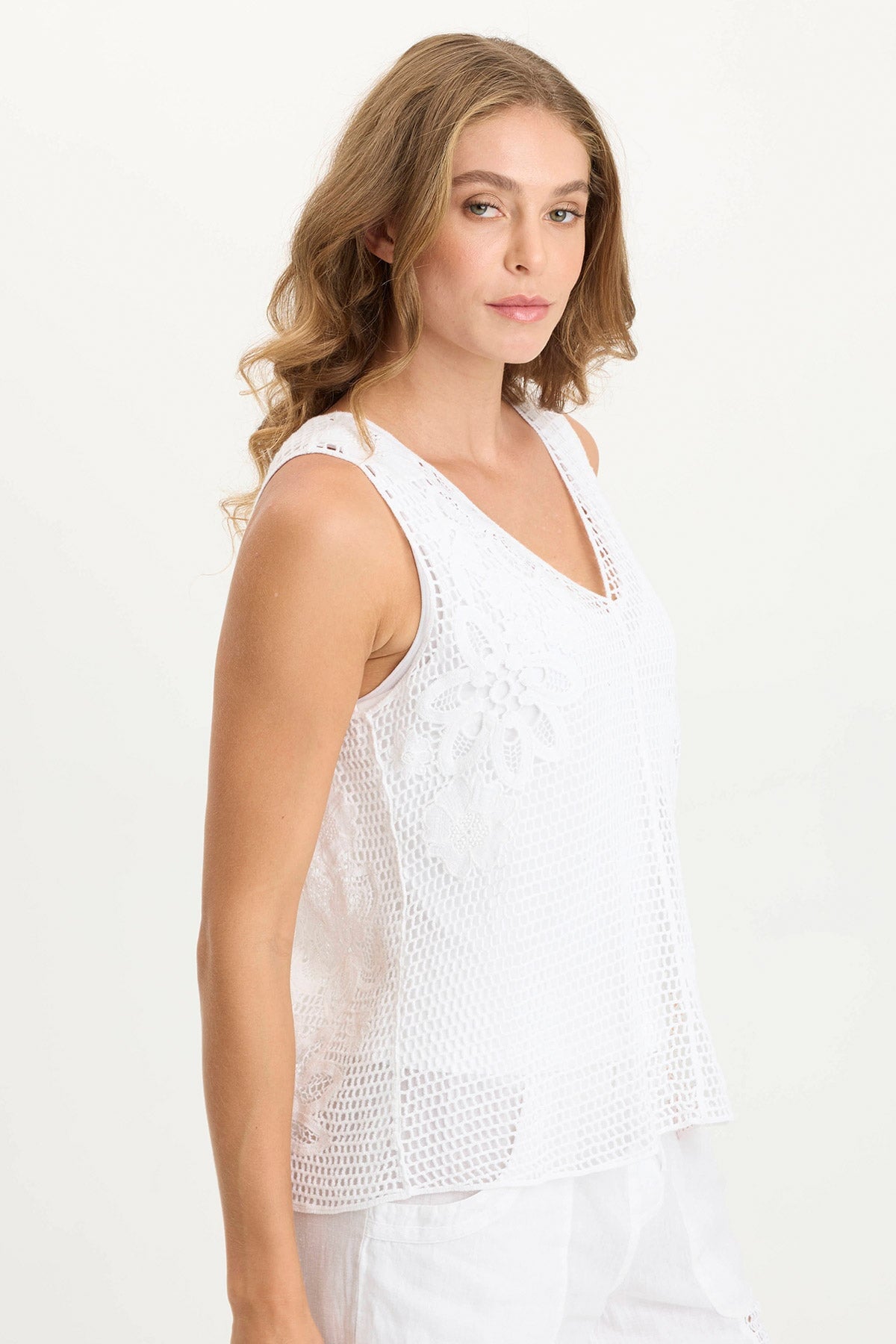 Chariss Crochet V Neck Tank Top for Women - Summer Boho Lace Crochet Tops - Beachwear, Music Festival, Vacation Outfit