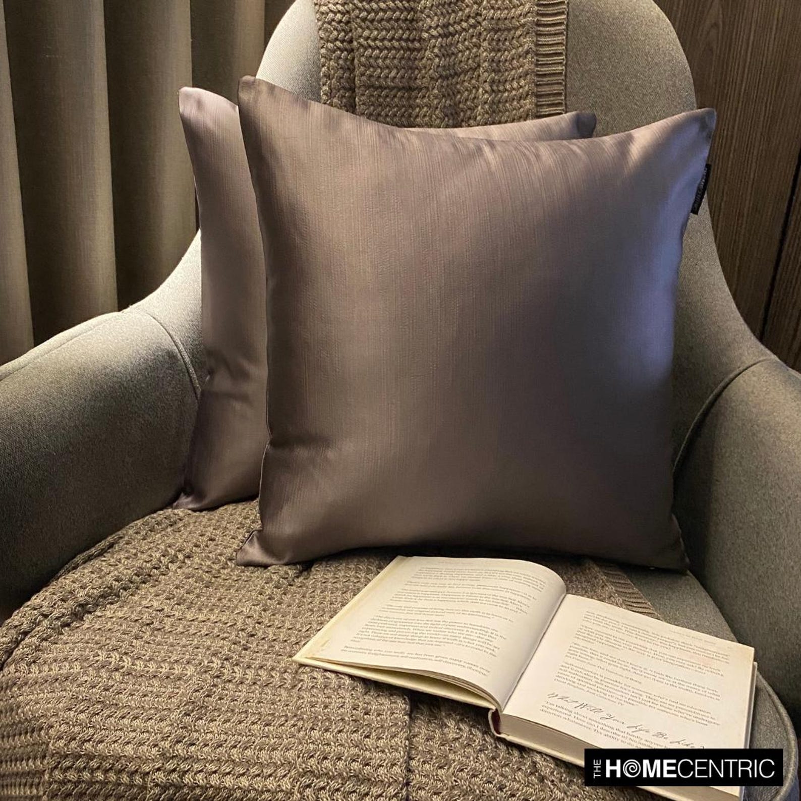 Ash Purple Slub Satin Throw Pillow Cover - Soft Textured Decorative Cushion Case for Sofa, Bed & Home Decor